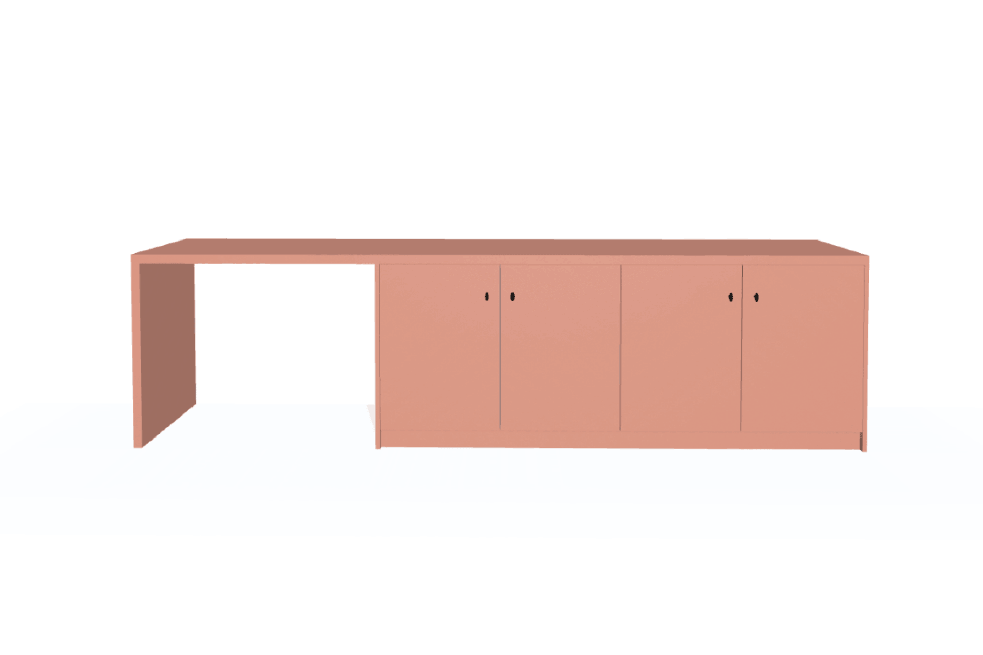 Bureau avec rangements sur mesure autoportant en Dusty Coral avec poignées Olive