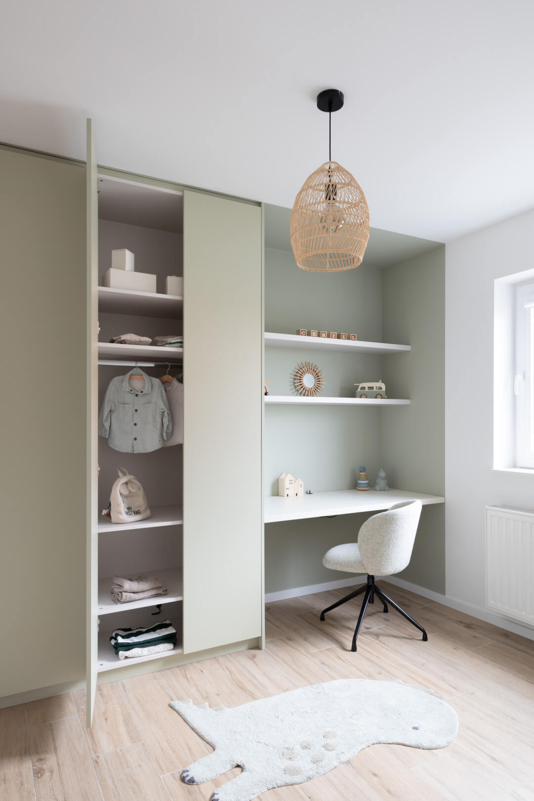 Coiffeuse pour chambre d'enfant couleur Natural Sage, sans poignées