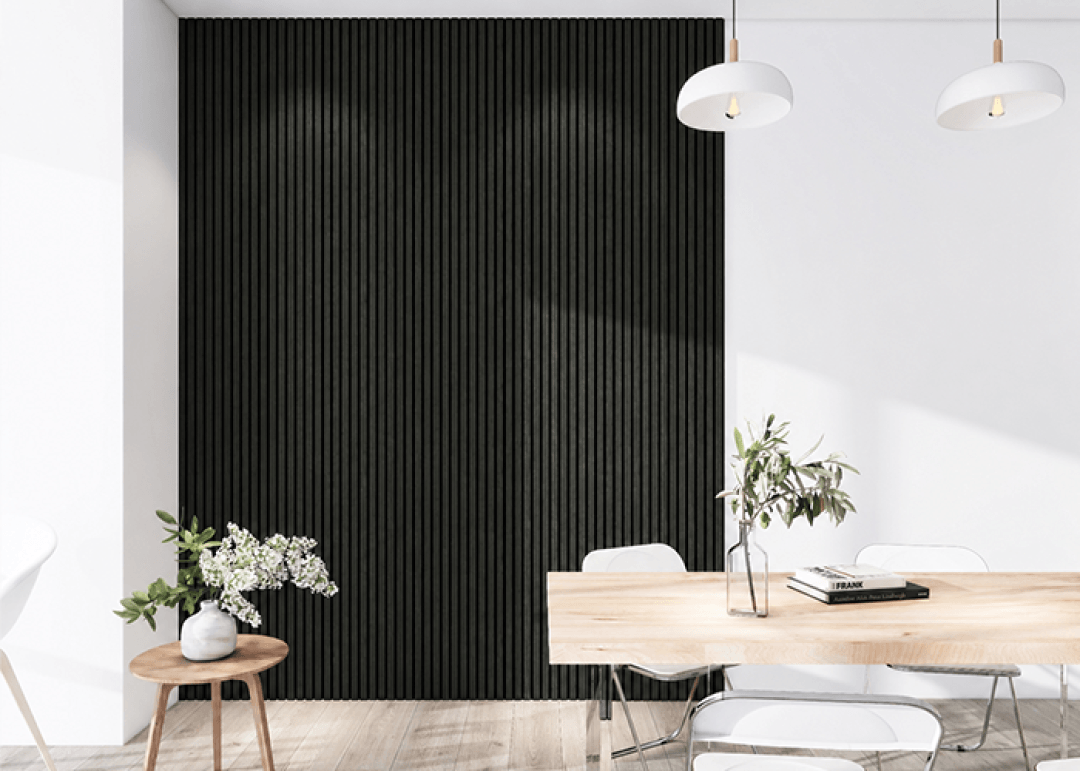 Image atmosphérique d'un panneau acoustique en chêne fumé