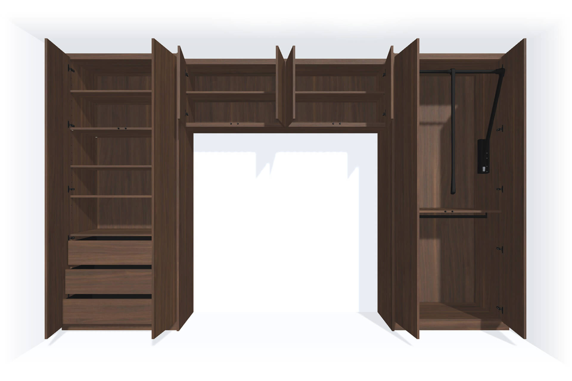 Armoire pont sur mesure autour du lit en Lorenzo Walnut