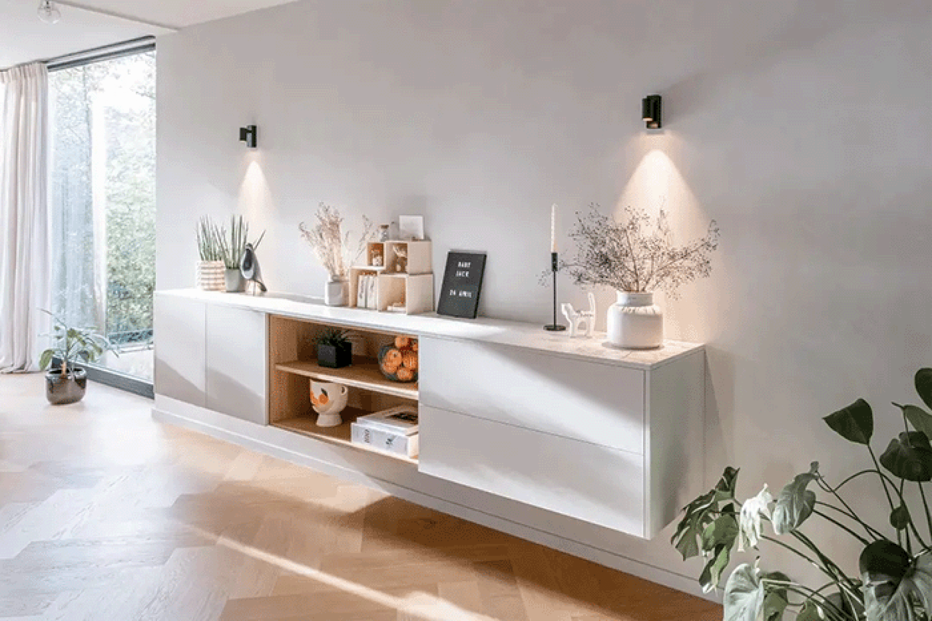Buffet sur mesure, coloris Coquillage et Chêne Essentiel