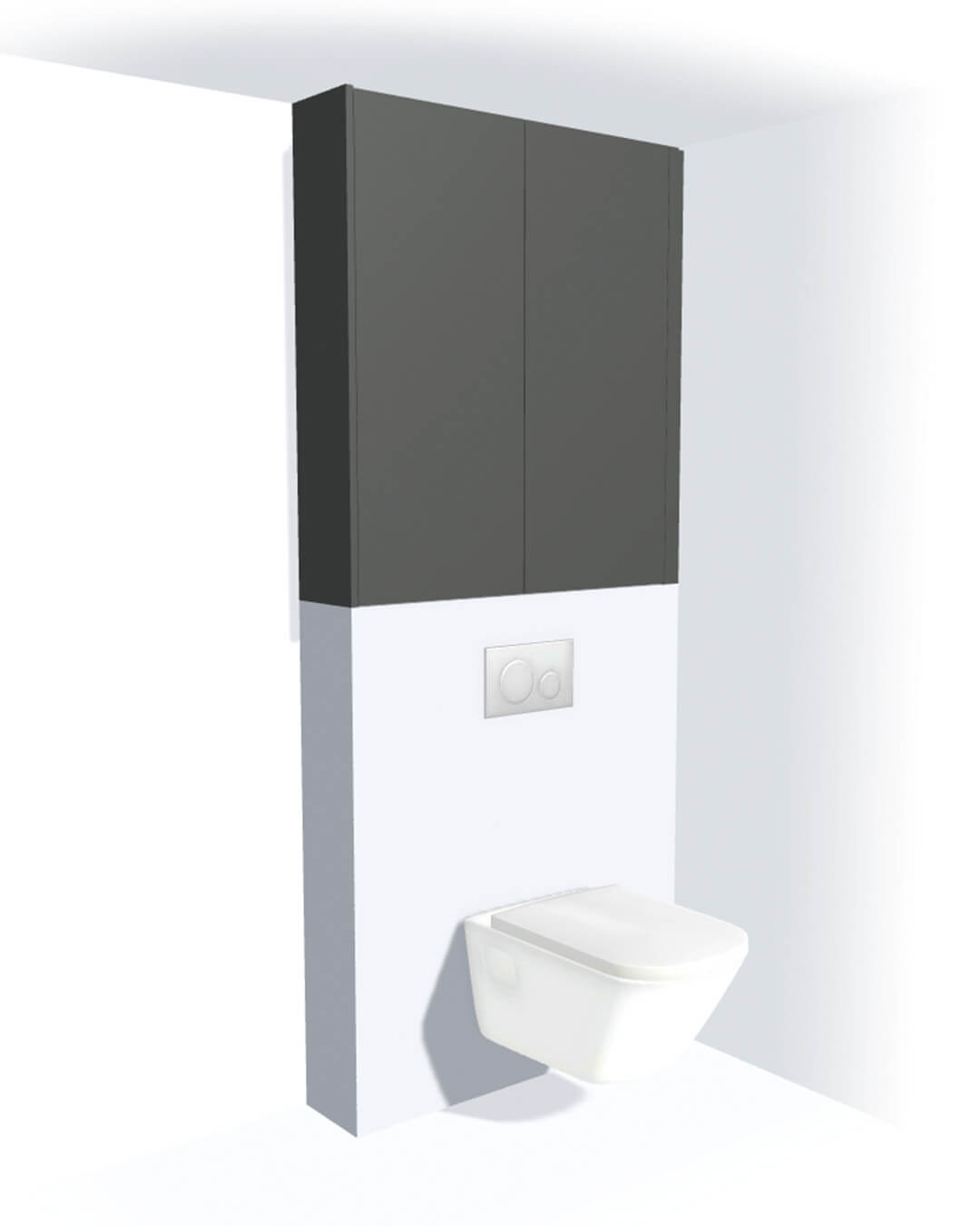 Petit meuble de rangement sur mesure suspendu au-dessus des toilettes, dans une couleur rose