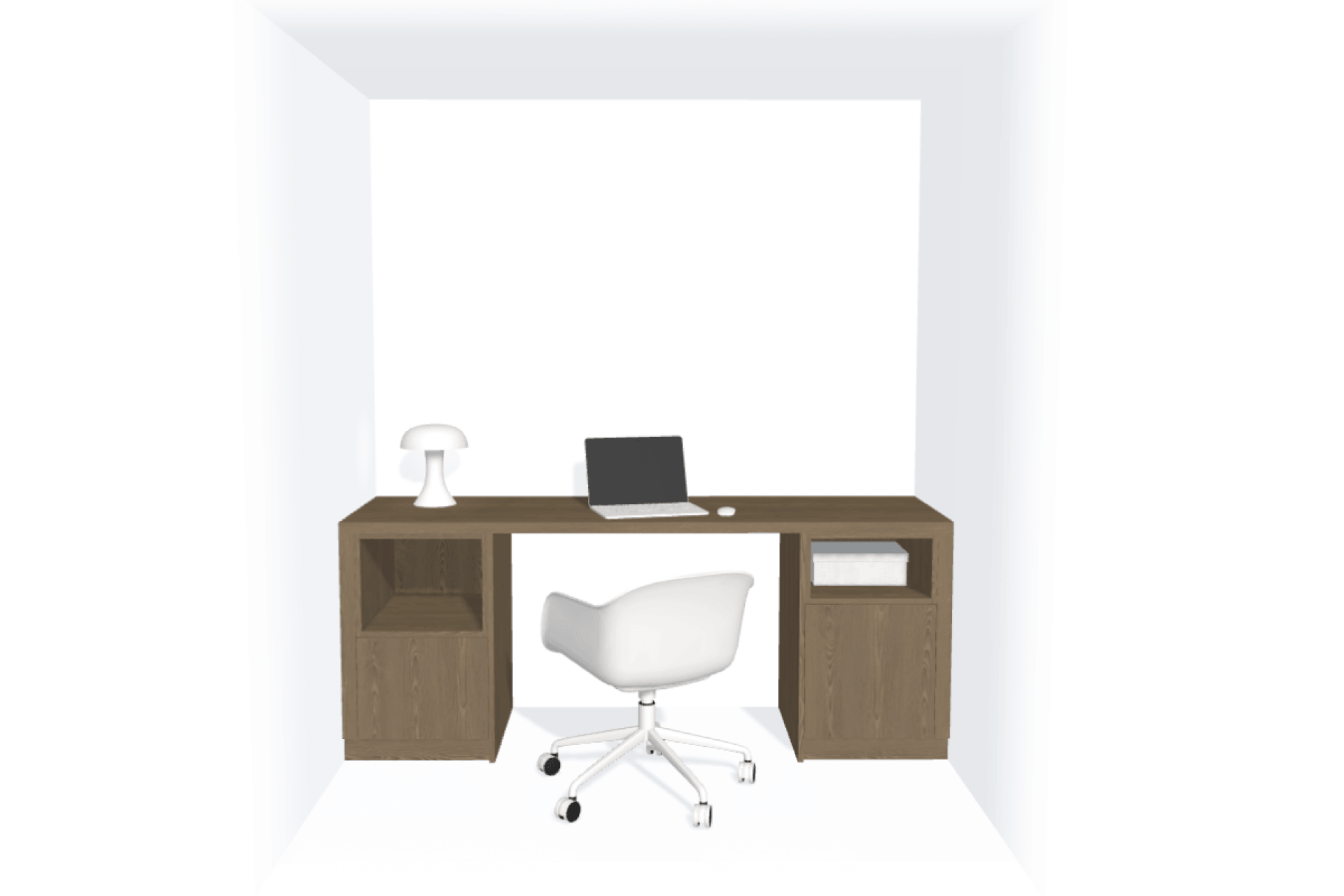 Bureau avec rangements intégrés sur mesure avec caissons à gauche et à droite en Lorenzo Walnut