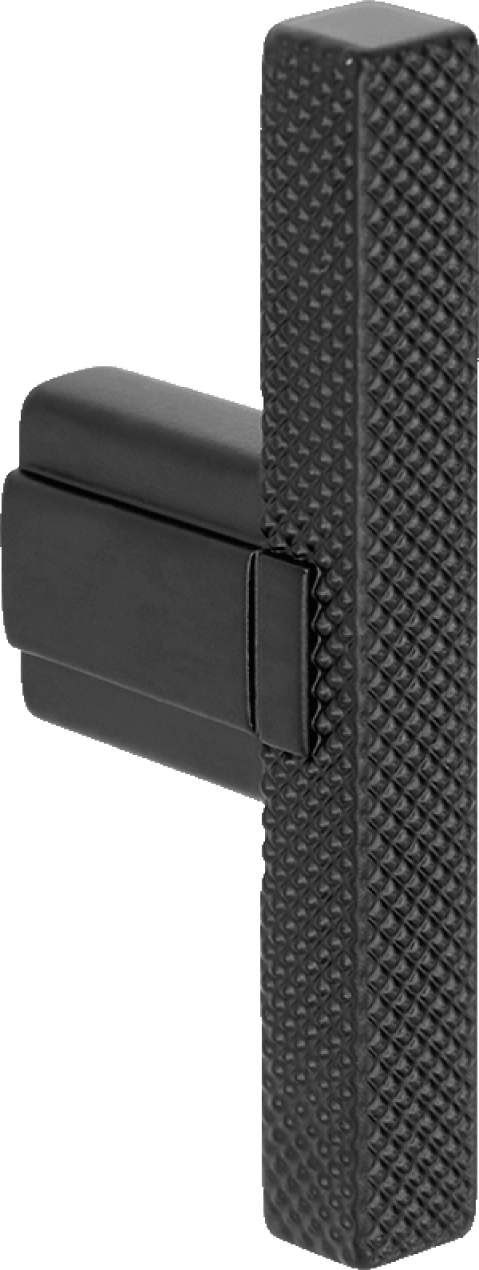 Poignée T-Diamond noire, modèle debout. Poignée noire mate, structure taillée en diamant, longueur 6,5 cm. Disponible sur la boutique en ligne de Custoro.