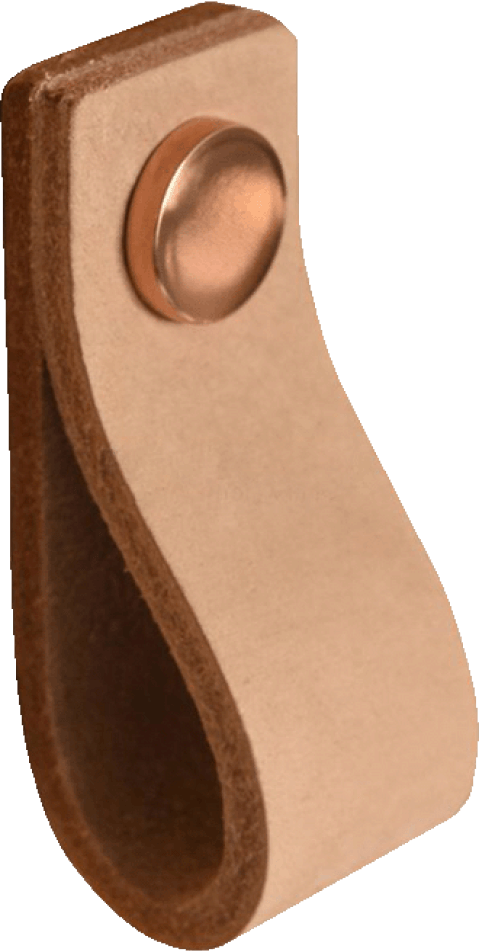 Poignée Leather Loop en cuivre. Longueur : 6,5 cm. Disponible sur la boutique en ligne Custoro.