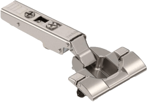 Charnière sans ressort de haute qualité à 110° avec finition métallique pour un mouvement fluide et contrôlé du meuble. Idéale pour les meubles sur mesure à système d'emboîtement. Disponible sur la boutique en ligne Custoro.