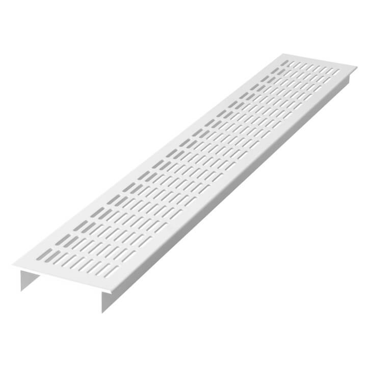 Cette grille arbore un design épuré et intemporel, avec des fentes horizontales assurant une circulation d'air optimale. Sa finition blanche neutre lui permet de s'intégrer harmonieusement à tous les intérieurs et meubles. Elle est idéale pour la ventilation des placards, des murs ou autres applications nécessitant une alimentation en air discrète et fonctionnelle.