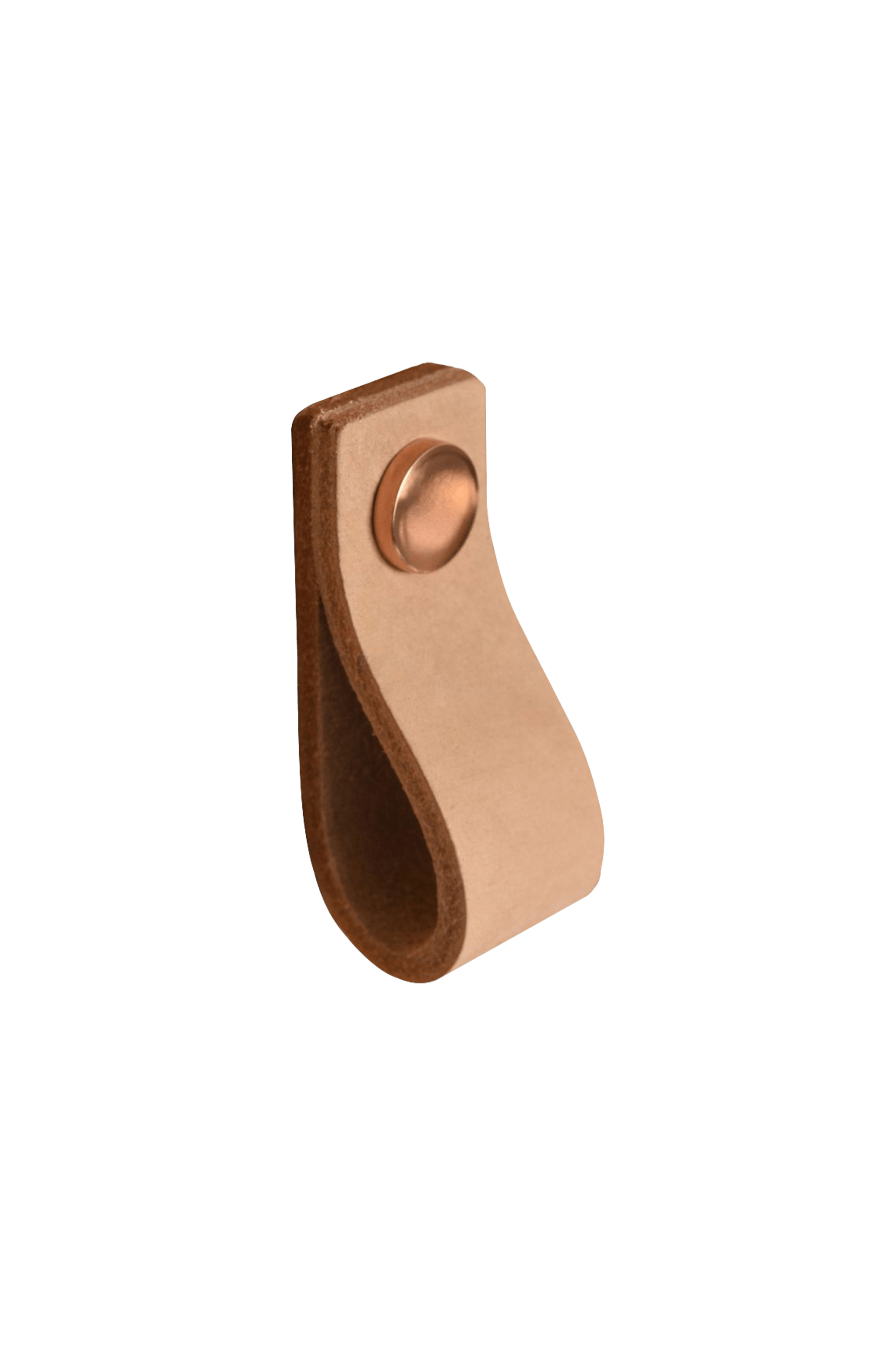 Poignée Leather Loop en cuivre. Longueur : 6,5 cm. Disponible sur la boutique en ligne Custoro.