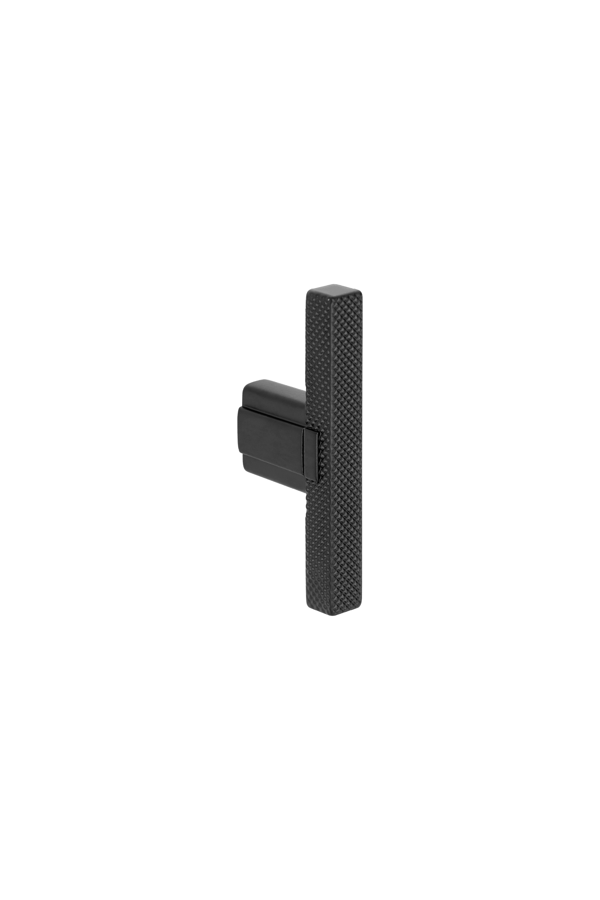 Poignée T-Diamond noire, modèle debout. Poignée noire mate, structure taillée en diamant, longueur 6,5 cm. Disponible sur la boutique en ligne de Custoro.