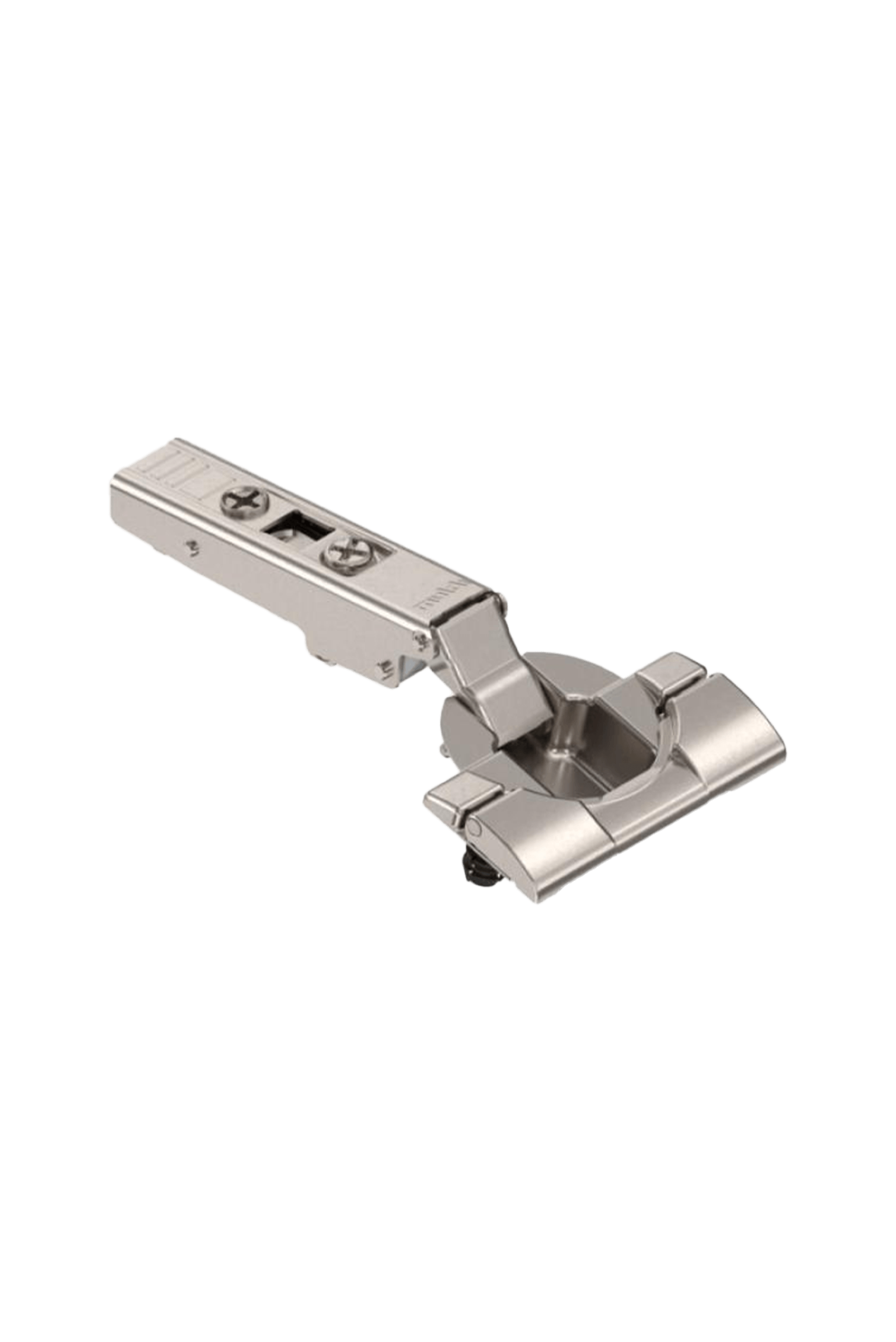 Charnière à ressort à 110° finition métallique. Charnière robuste et à fonctionnement fluide pour meubles sur mesure. Disponible sur la boutique en ligne Custoro.